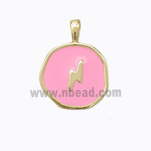 Copper Lightning Pendant Pink Enamel Circle Gold Plated