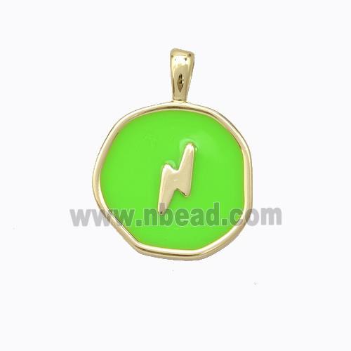 Copper Lightning Pendant Green Enamel Circle Gold Plated