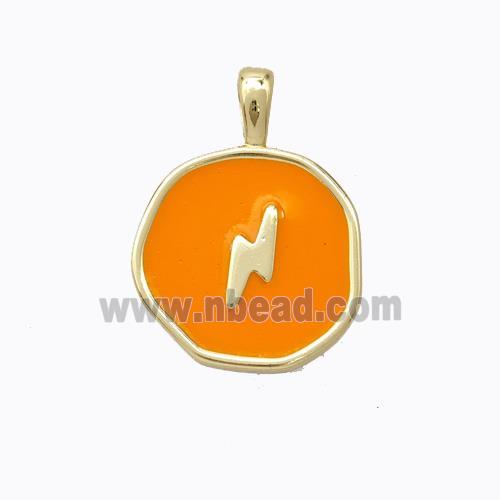 Copper Lightning Pendant Orange Enamel Circle Gold Plated