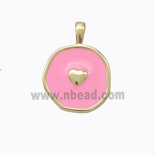 Copper Heart Pendant Pink Enamel Circle Gold Plated