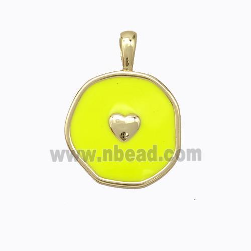 Copper Heart Pendant Yellow Enamel Circle Gold Plated