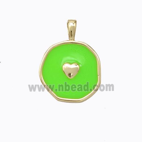 Copper Heart Pendant Green Enamel Circle Gold Plated