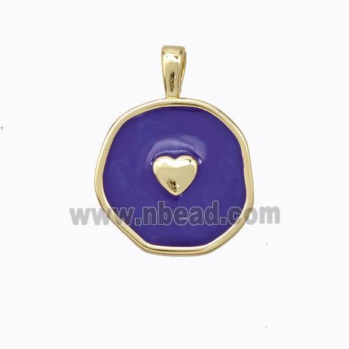 Copper Heart Pendant Purple Enamel Circle Gold Plated