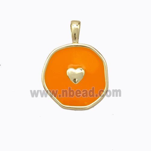 Copper Heart Pendant Ornage Enamel Circle Gold Plated