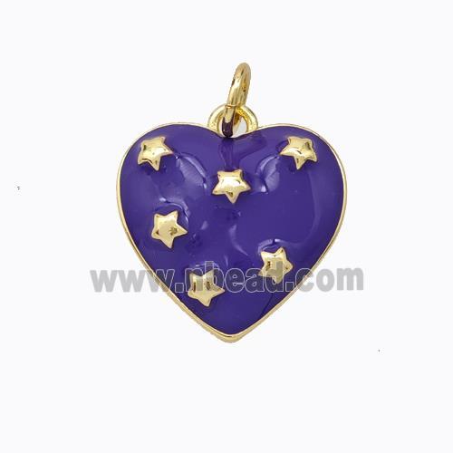 Copper Heart Pendant Purple Enamel Star Gold Plated