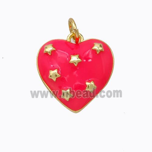 Copper Heart Pendant Red Enamel Star Gold Plated