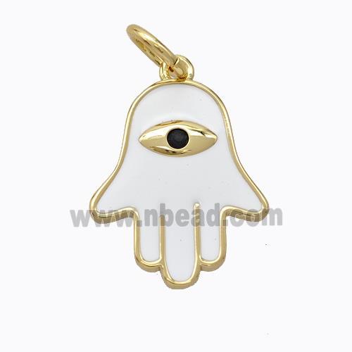 Copper Hamsahand Pendant White Enamel Eye Gold Plated