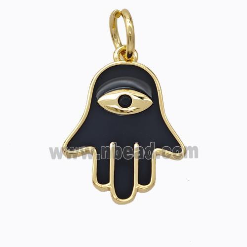 Copper Hamsahand Pendant Black Enamel Eye Gold Plated