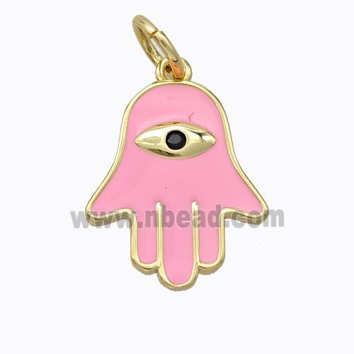 Copper Hamsahand Pendant Pink Enamel Eye Gold Plated