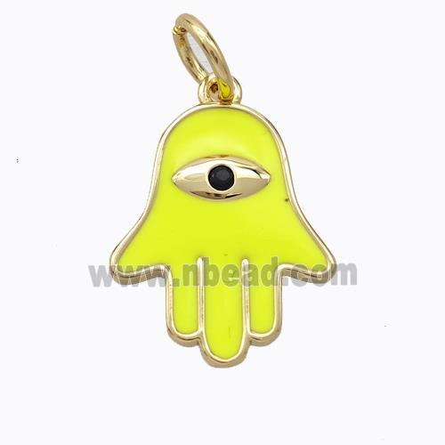 Copper Hamsahand Pendant Yellow Enamel Eye Gold Plated