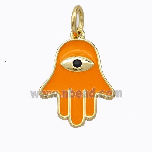 Copper Hamsahand Pendant Orange Enamel Eye Gold Plated