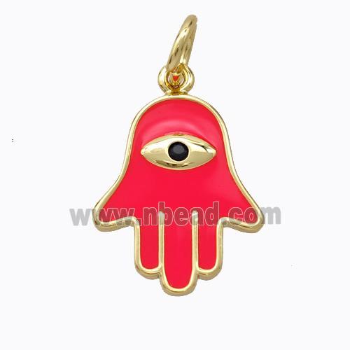 Copper Hamsahand Pendant Red Enamel Eye Gold Plated