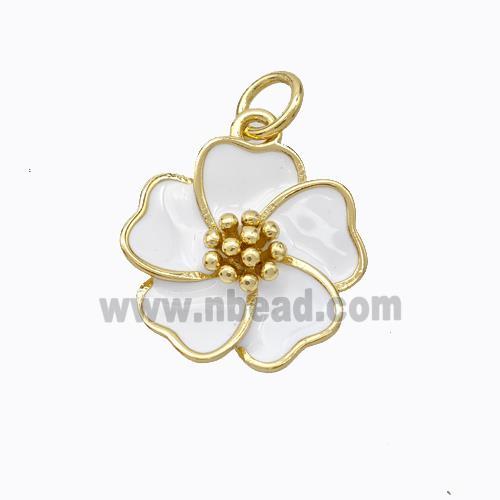 Copper Flower Pendant White Enamel Gold Plated