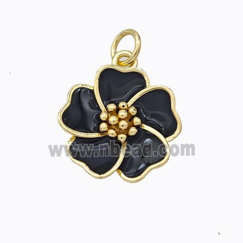 Copper Flower Pendant Black Enamel Gold Plated