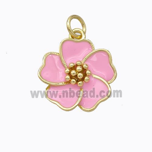 Copper Flower Pendant Pink Enamel Gold Plated