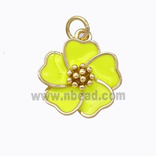 Copper Flower Pendant Yellow Enamel Gold Plated