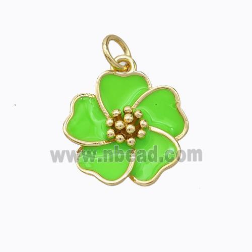 Copper Flower Pendant Green Enamel Gold Plated