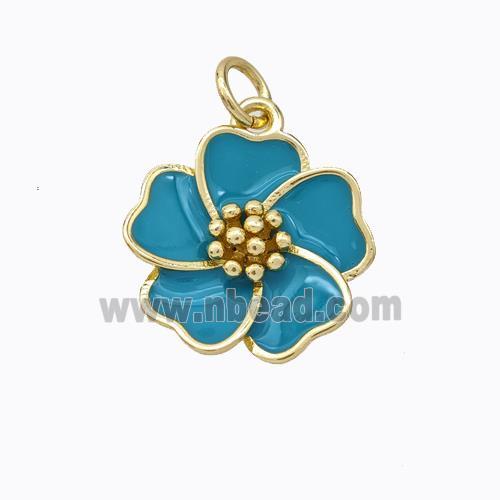 Copper Flower Pendant Teal Enamel Gold Plated