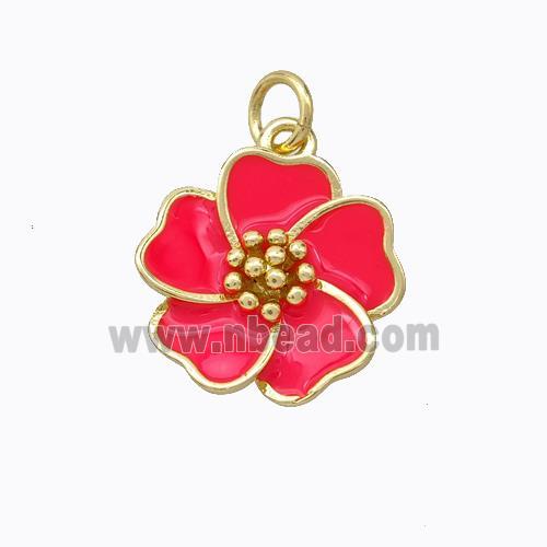 Copper Flower Pendant Red Enamel Gold Plated