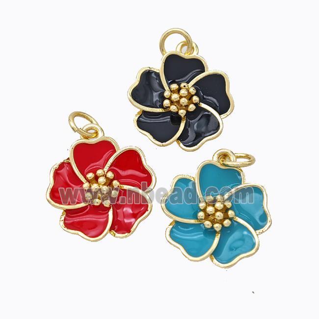 Copper Flower Pendant Enamel Gold Plated Mixed