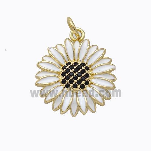 Copper Sunflower Pendant White Enamel Gold Plated