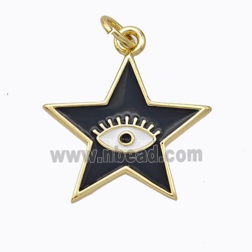 Copper Star Pendant Black Enamel Eye Gold Plated