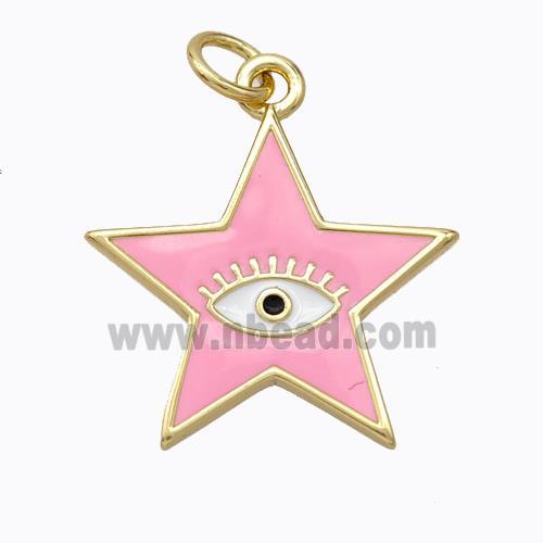 Copper Star Pendant Pink Enamel Eye Gold Plated