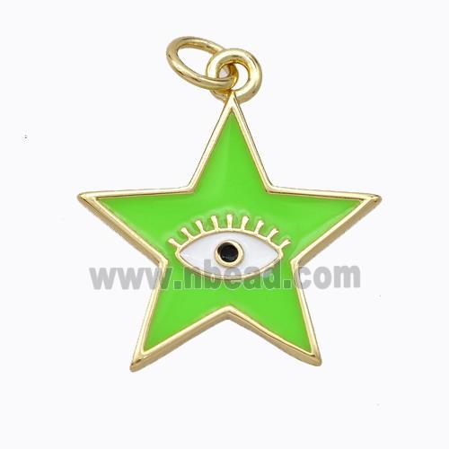 Copper Star Pendant Green Enamel Eye Gold Plated