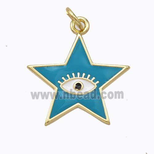 Copper Star Pendant Teal Enamel Eye Gold Plated