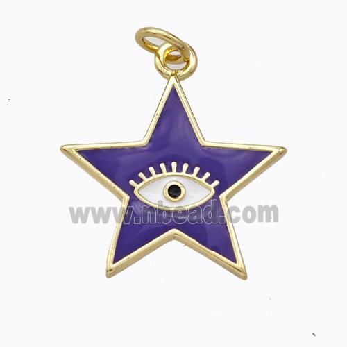 Copper Star Pendant Purple Enamel Eye Gold Plated