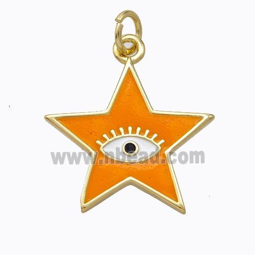 Copper Star Pendant Orange Enamel Eye Gold Plated