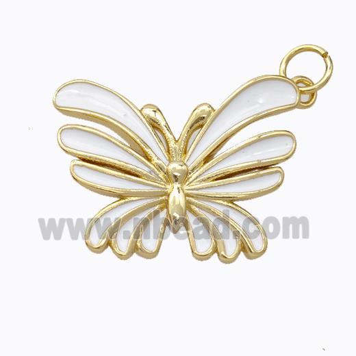 Copper Butterfly Pendant White Enamel Gold Plated