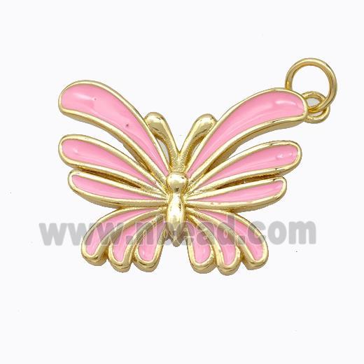 Copper Butterfly Pendant Pink Enamel Gold Plated