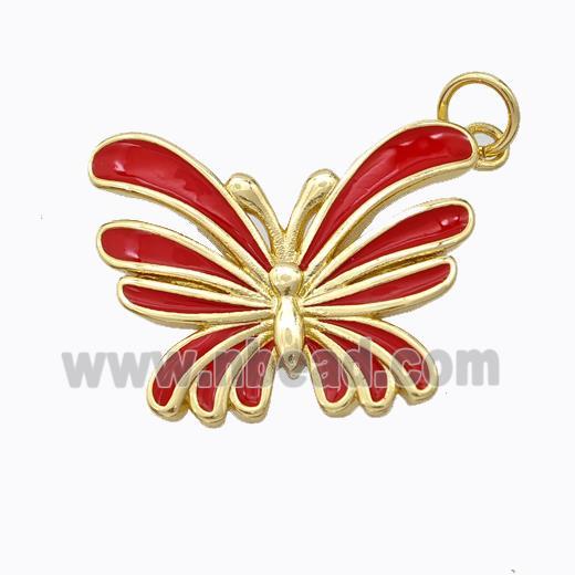 Copper Butterfly Pendant Red Enamel Gold Plated