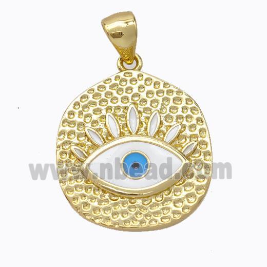 Copper Eye Pendant White Enamel Circle Gold Plated