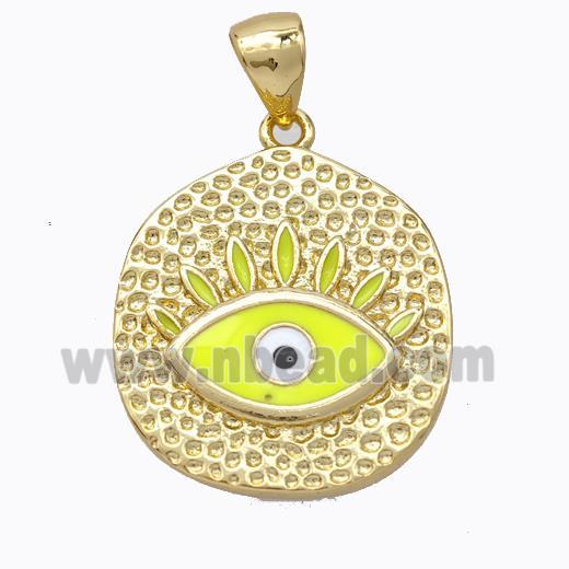 Copper Eye Pendant Yellow Enamel Circle Gold Plated