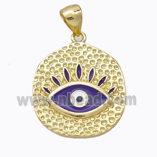 Copper Eye Pendant Purple Enamel Circle Gold Plated