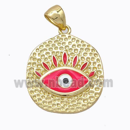 Copper Eye Pendant Red Enamel Circle Gold Plated