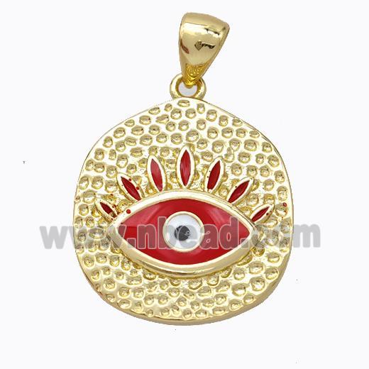 Copper Eye Pendant Red Enamel Circle Gold Plated