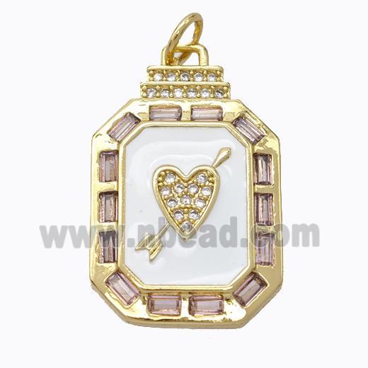 Cupid Arrow Heart Charms Copper Pendant Pave Zirconia White Enamel Rectangle Gold Plated