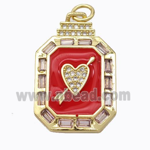 Cupid Arrow Heart Charms Copper Pendant Pave Zirconia Red Enamel Rectangle Gold Plated