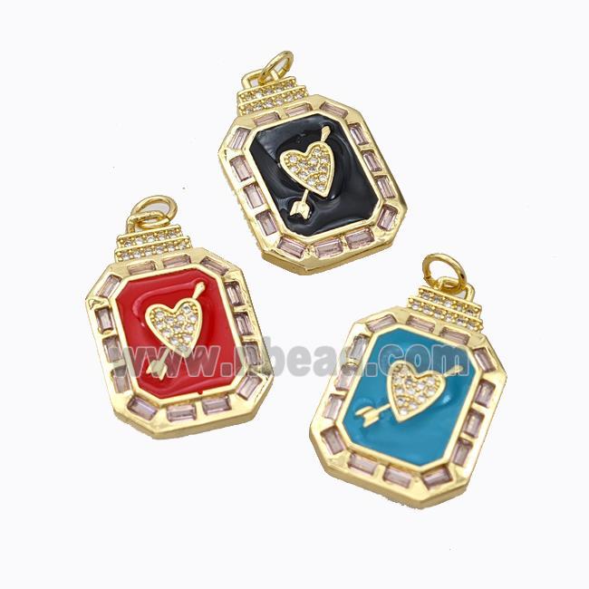 Cupid Arrow Heart Charms Copper Pendant Pave Zirconia Enamel Rectangle Gold Plated Mixed