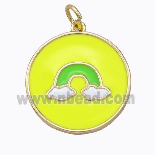 Copper Rainbow Pendant Yellow Enamel Circle Gold Plated