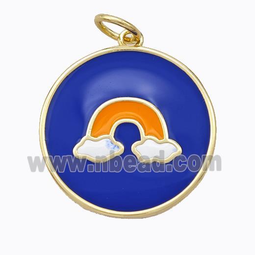 Copper Rainbow Pendant Lapisblue Enamel Circle Gold Plated