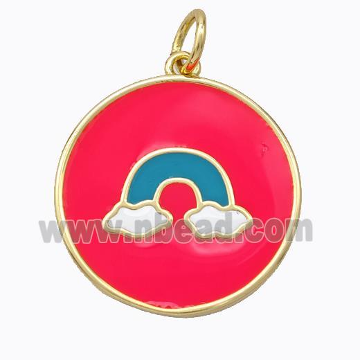 Copper Rainbow Pendant Red Enamel Circle Gold Plated