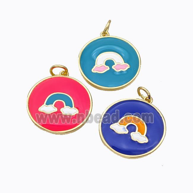 Copper Rainbow Pendant Enamel Circle Gold Plated Mixed