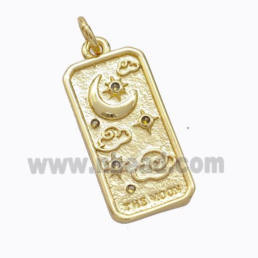 Copper Moon Pendant Pave Zirconia Rectangle Gold Plated