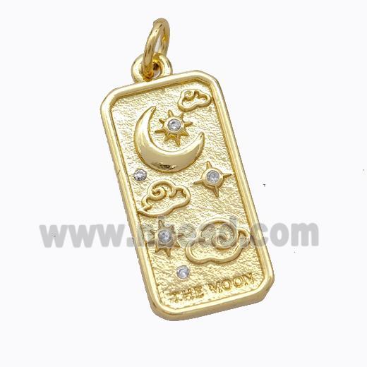 Copper Moon Pendant Pave Zirconia Rectangle Gold Plated