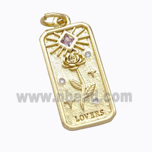 Copper Flower Pendant Pave Zirconia Rectangle Gold Plated