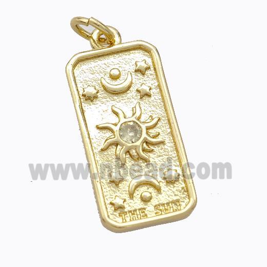 Copper Sun Pendant Pave Zirconia Rectangle Gold Plated